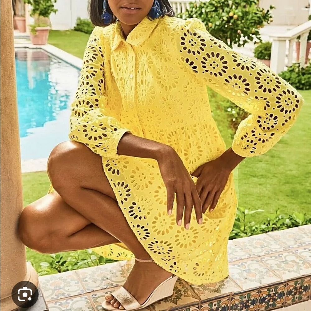 Lilly Pulitzer Yellow Eyelet Shirt Dress